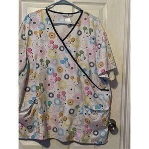 Disney Womens Multicolor Mickey Mouse Pullover Scrubs Top Size 2x/2xg